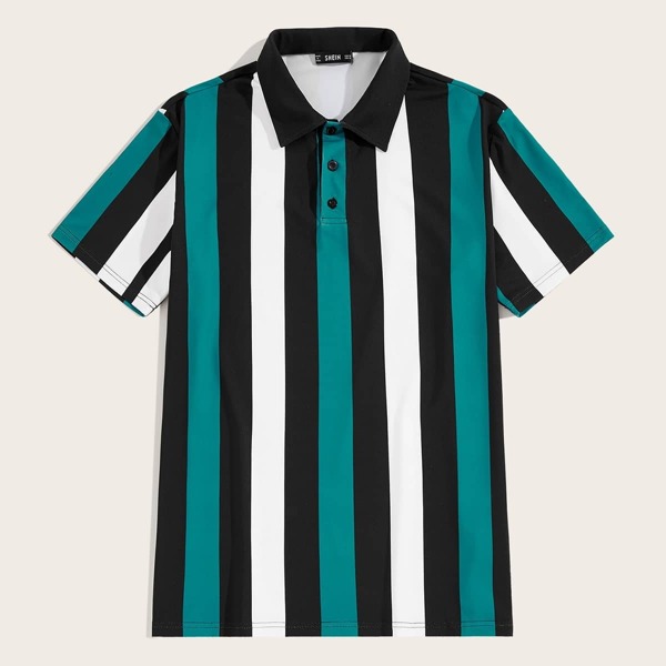 

Men Button Front Striped Polo Shirt