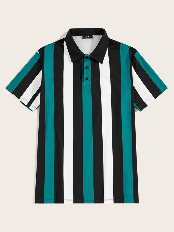 

Men Button Front Striped Polo Shirt, Multicolor