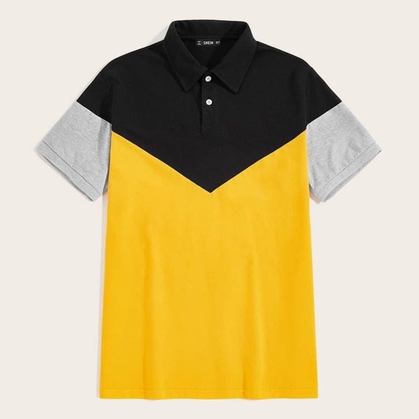 

Men Heather Grey Panel Colorblock Polo Shirt