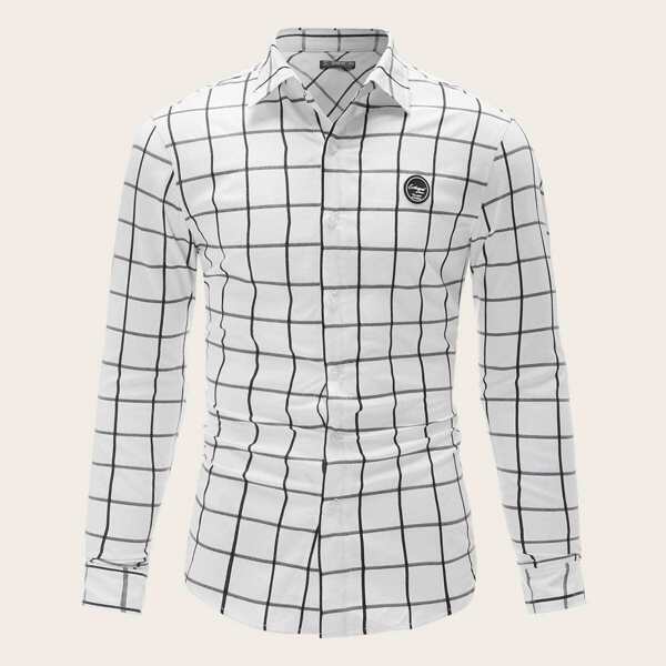 

Men Patched Detail Grid Shirt