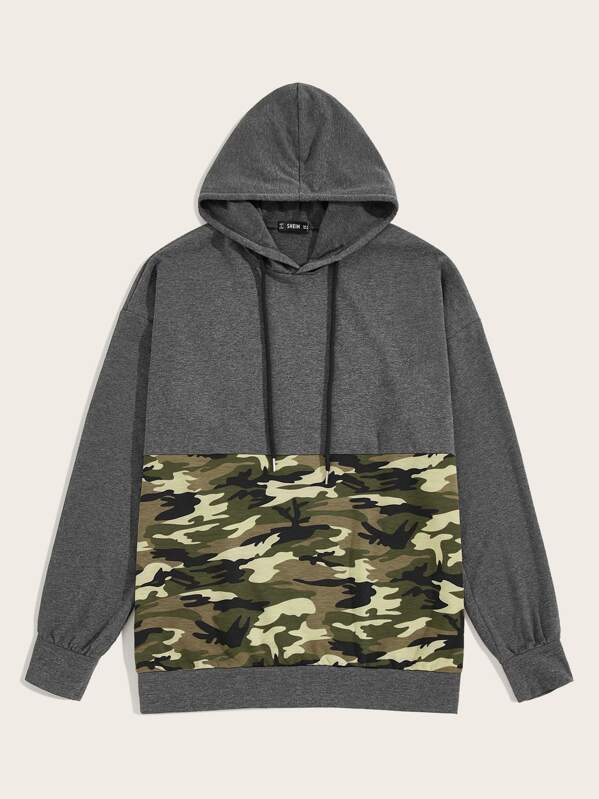 

Men Camo Print Heathered Knit Hoodie, Grey