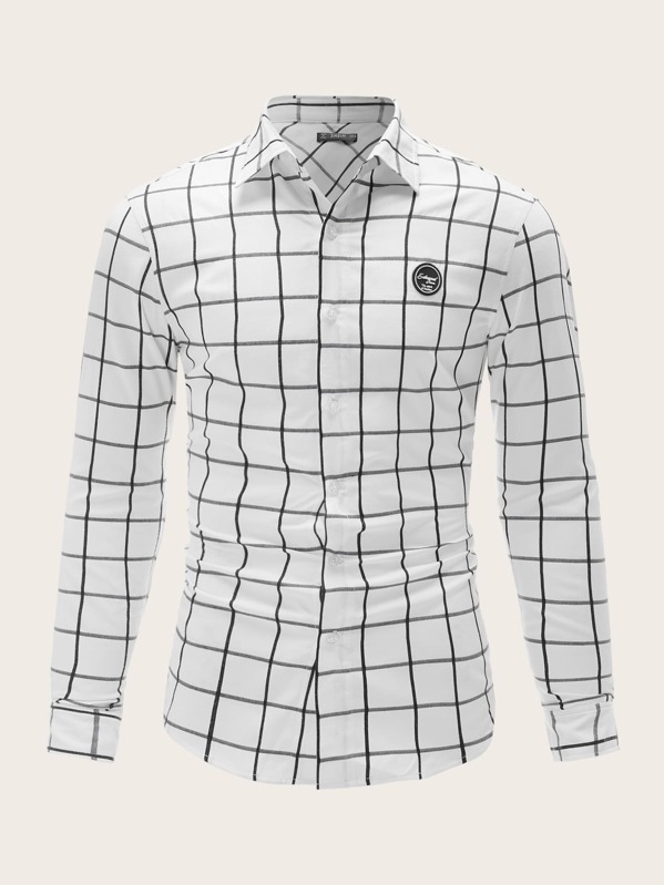 

Men Patched Detail Grid Shirt, White