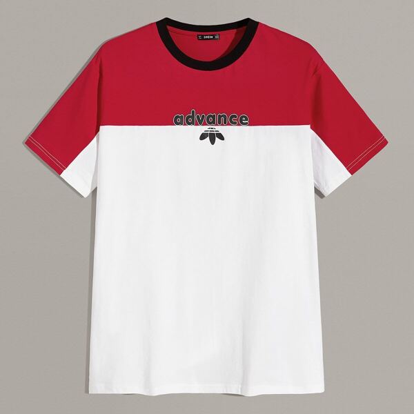 

Men Contrast Neck Graphic Print Two Tone Tee, White