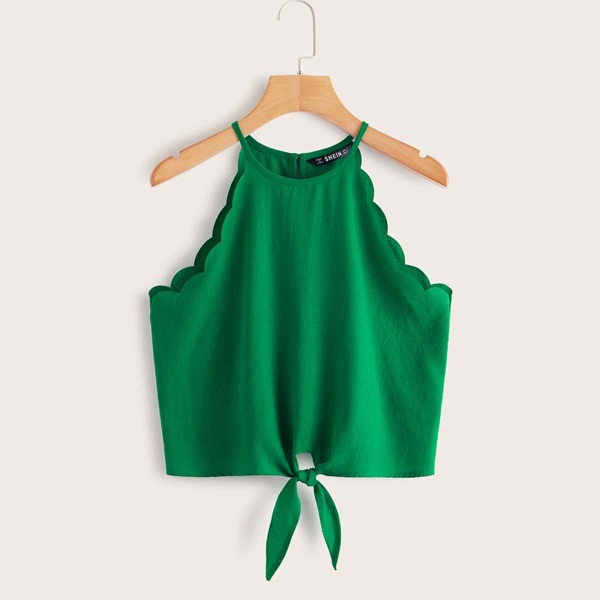 

Scallop Edge Tie Hem Halter Top
