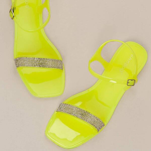 

Rhinestone Band Buckled Ankle Neon Sandals