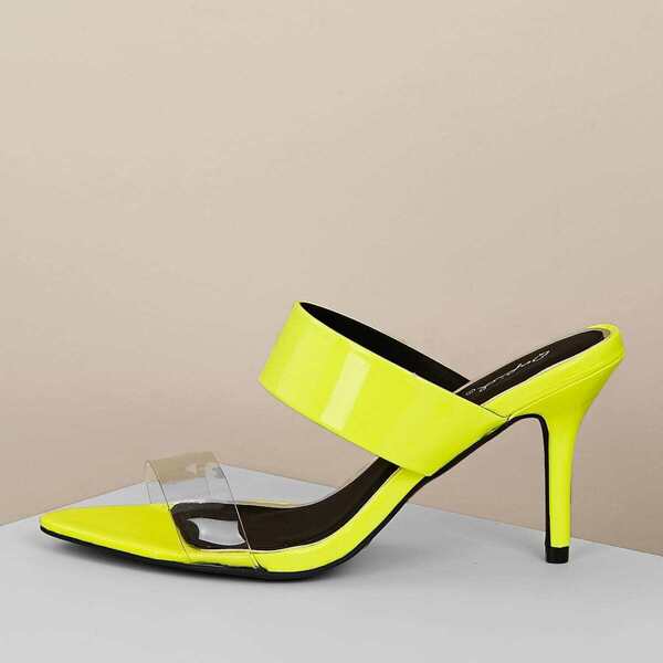 

Neon Patent And PVC Band Low Heel Mules, Yellow