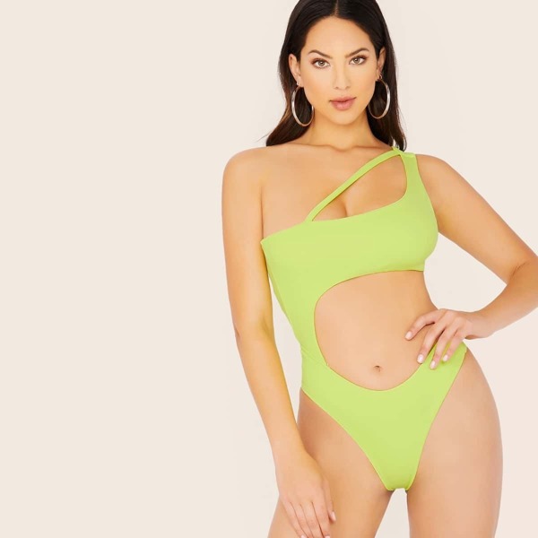 

One Shoulder Waist Cut Out Neon Bodysuit