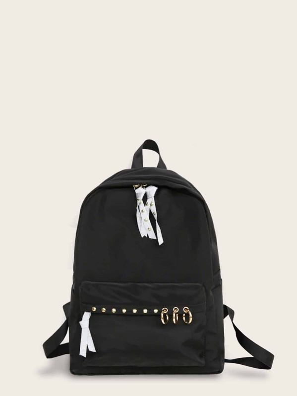 

Eyelet Detail Pocket Front Backpack, Black
