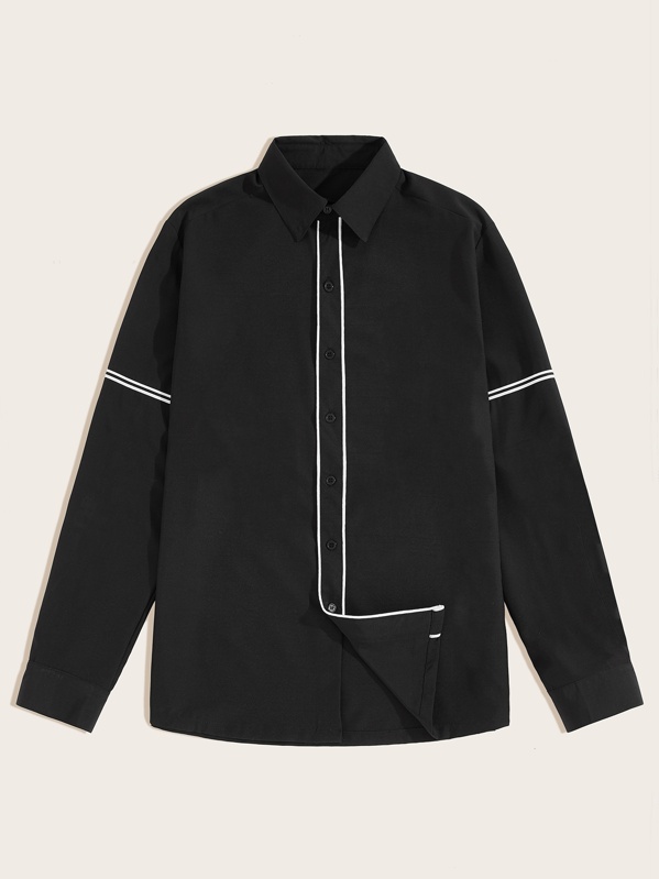

Men Contrast Binding Tape Side Shirt, Black
