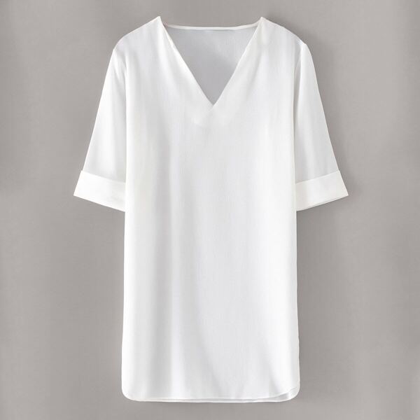 

Solid V Neck Straight Chiffon Dress