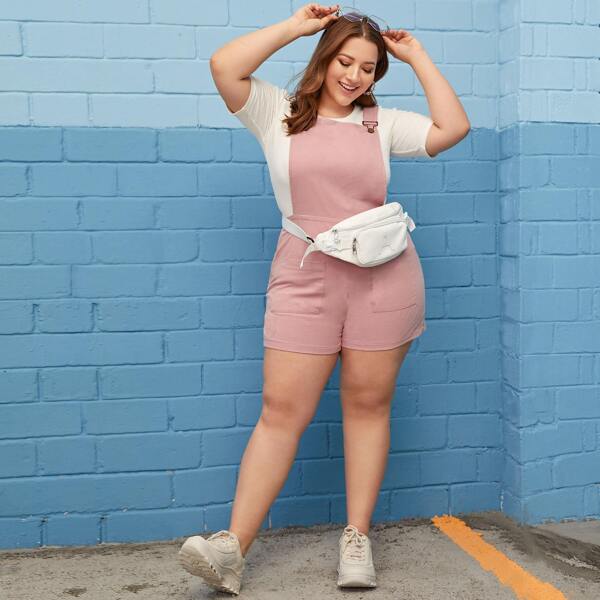 

Plus Double Pocket Strap Romper Without Bag