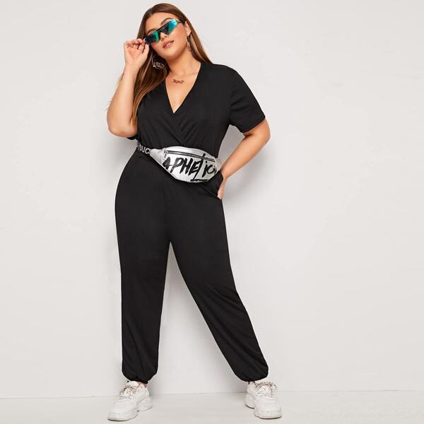 

Plus Surplice Front Drawstring Waist Jumpsuit Without Bag