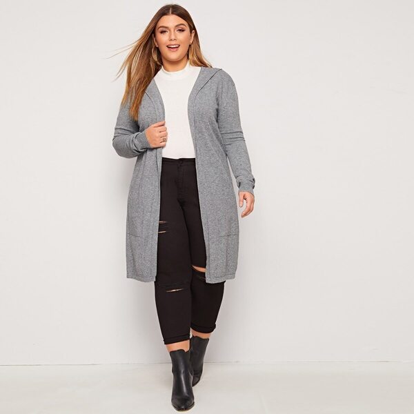 

Plus Slant Pocket Hooded Cardigan, Grey