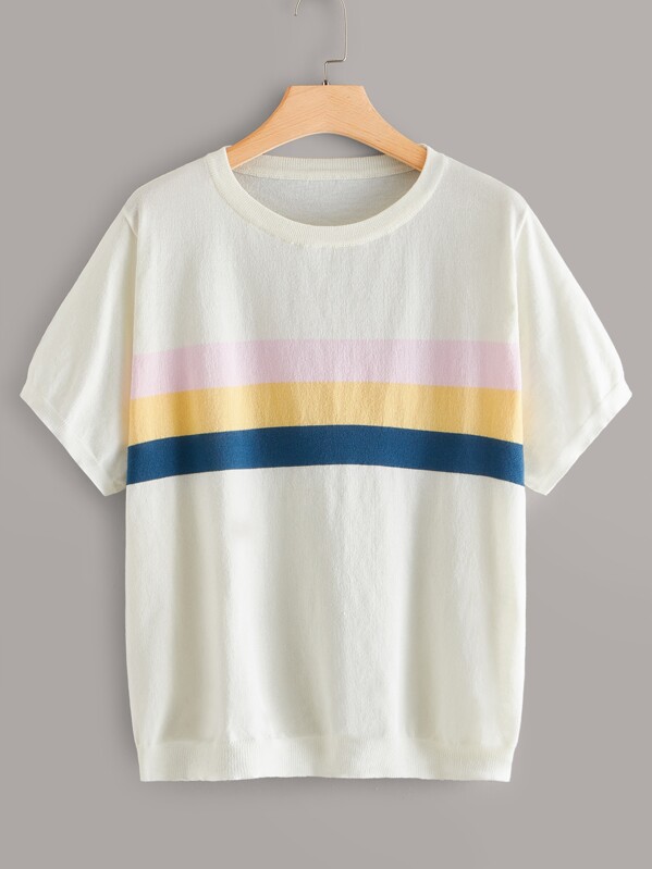 

Plus Colorful Striped Knit Top, Beige