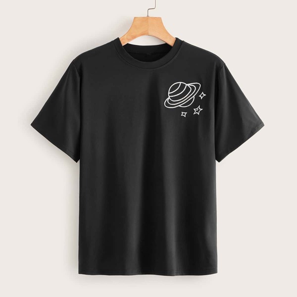 

Planet Embroidery Round Neck Tee, Black