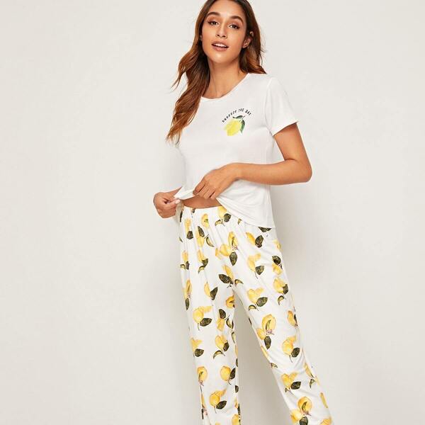 

Lemon & Letter Print Pajama Set