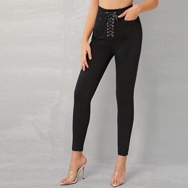 

Lace-up High Waist Skinny Jeans