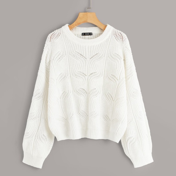 

Solid Drop Shoulder Sweater, White
