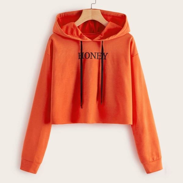 

Neon Orange Letter Graphic Drawstring Hoodie, Orange bright