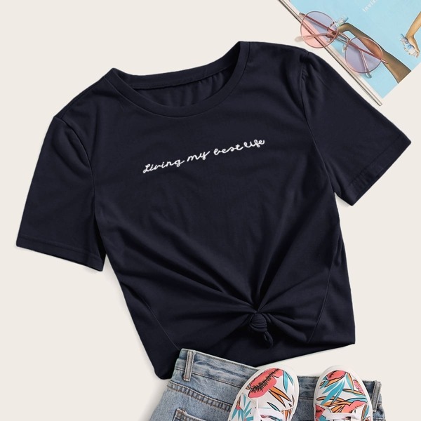 

Slogan Embroidered Tee