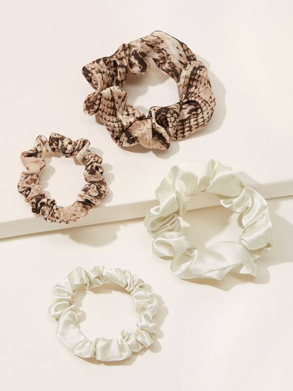 

Snakeskin & Plain Hair Scrunchies 4pack, Multicolor