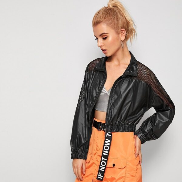 

Mesh Contrast Ring Zip Jacket, Black