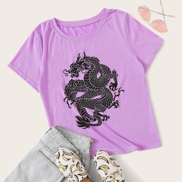 

Animal Print Round Neck Tee, Purple