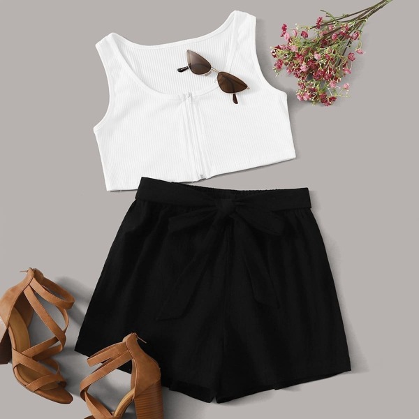 

Zip Through Sleeveless Crop Top & Shorts Set