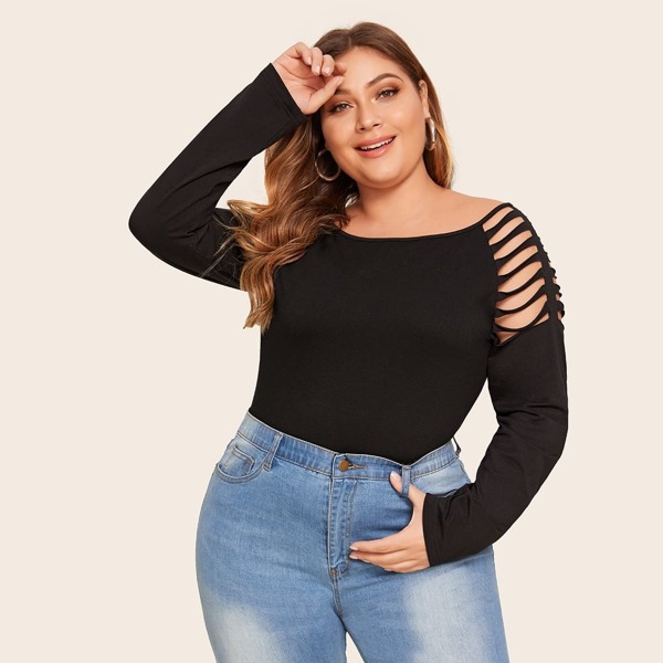 

Plus Laddering Strappy Detail Solid Top, Black