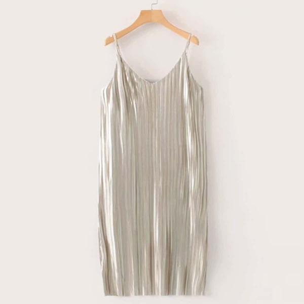 

Metallic Glitter Pleated Slip Dress