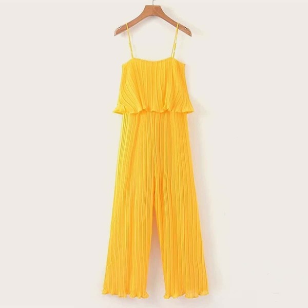 Lettuce Frill Pleated Cami Jumpsuit, Yellow