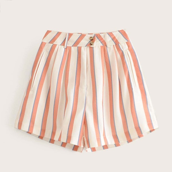 

Button Detail Striped Wide Leg Shorts