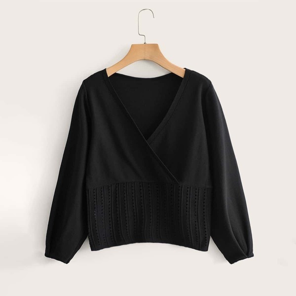 

Eyelet Surplice Front V-neck Sweater