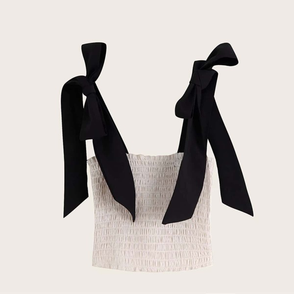 

Tie Straps Shirred Elastic Tank Top
