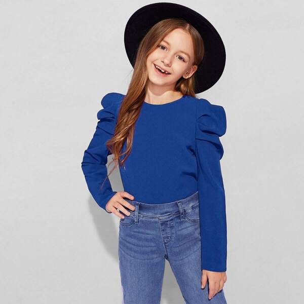 

Girls Puff Sleeve Keyhole Back Top