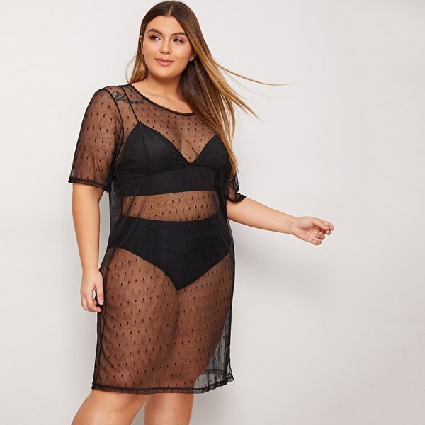 

Plus Polka Dot Sheer Mesh Cover Up