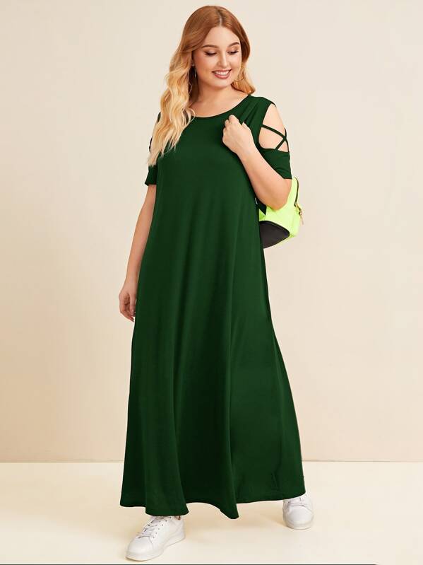 

Plus Crisscross Cold Shoulder Tee Dress, Green, Nora