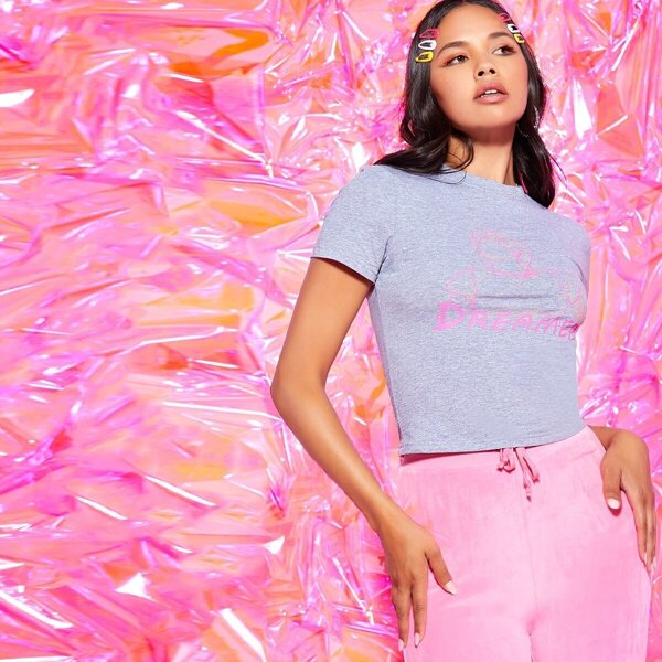 

Mock Neck Graphic Print Tee