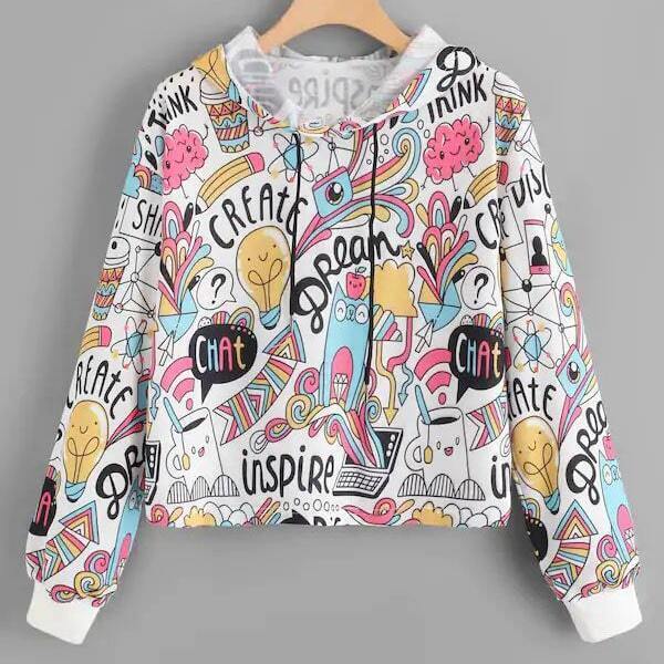 

Plus Cartoon & Letter Print Hoodie Sweatshirt, Multicolor