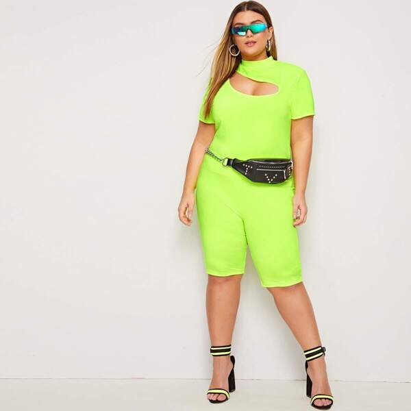 

Plus Neon Lime Cut-Out Front Top & Shorts Set Without Bag