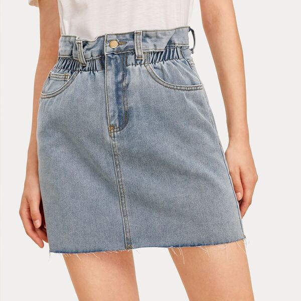 

Pocket Side Button Detail Denim Skirt