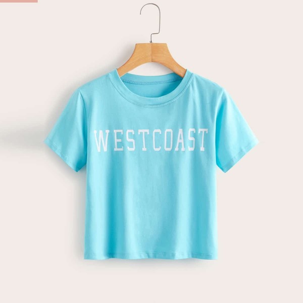 

West Coast Graphic Boxy Cropped Tee, Mint blue