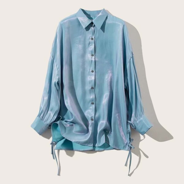 

Drop Shoulder Knot Side Metallic Blouse