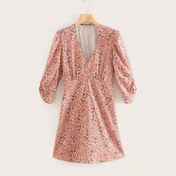 

Ditsy Floral Ruched Sleeve Shirred Dress