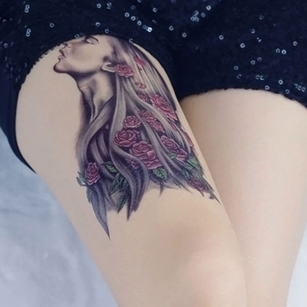 

Girl & Rose Pattern Tattoo Sticker 1sheet