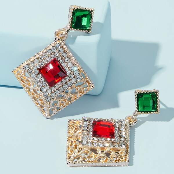 

Gemstone & Rhinestone Decor Geometric Drop Earrings 1pair
