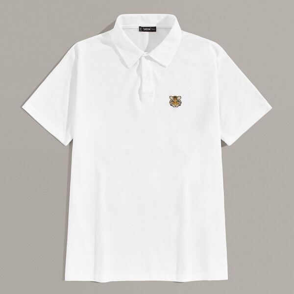 

Men Embroidered Tiger Polo Shirt, White