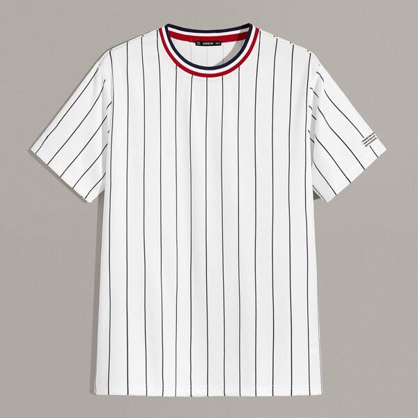 

Men Striped Trim Neck Top, White