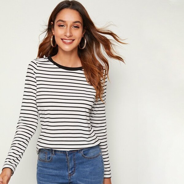 

Long Sleeve Striped Tee, White