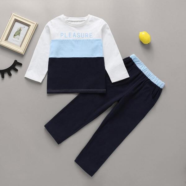 

Toddler Boys Colorblock Letter Print Tee With Pants